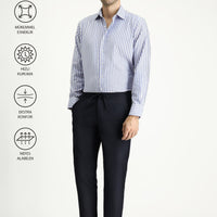 Koyu Lacivert Techno-Line 7 Drop Slim Fit Dar Kesim Beli Lastikli İpli Klasik Kumaş Pantolon