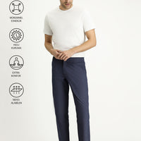 Koyu Mavi Techno-Line 7 Drop Super Slim Fit Eksra Dar Kesim Beli Lastikli Desenli Klasik Kumaş Pantolon