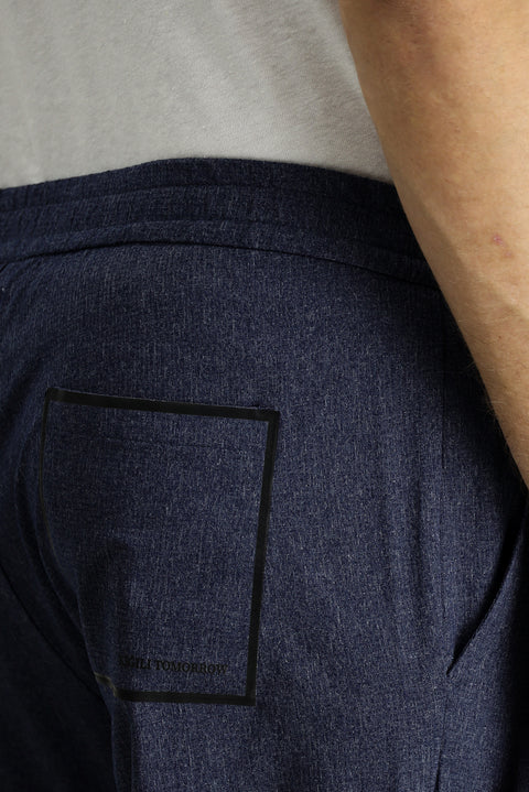 Koyu Mavi Techno-Line 7 Drop Super Slim Fit Eksra Dar Kesim Beli Lastikli Desenli Klasik Kumaş Pantolon