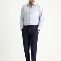 Koyu Lacivert Super Slim Fit Ekstra Dar Kesim Likralı Beli Lastikli İpli Klasik Kumaş Pantolon