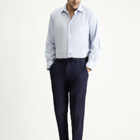 Koyu Lacivert 7 Drop Super Slim Fit Eksra Dar Kesim Likralı Beli Lastikli İpli Klasik Kumaş Pantolon