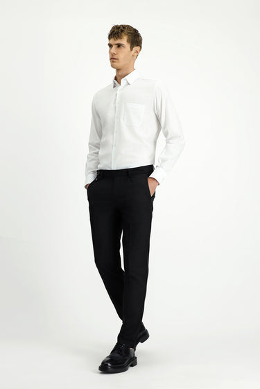 Siyah Slim Fit Dar Kesim Likralı Desenli Tokalı Pileli Klasik Kumaş Pantolon