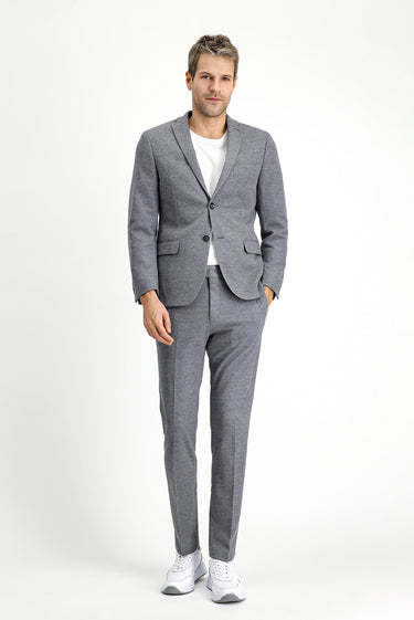 Orta Gri Melanj Super Slim Fit Ekstra Dar Kesim Pamuklu Örme Klasik Kumaş Pantolon