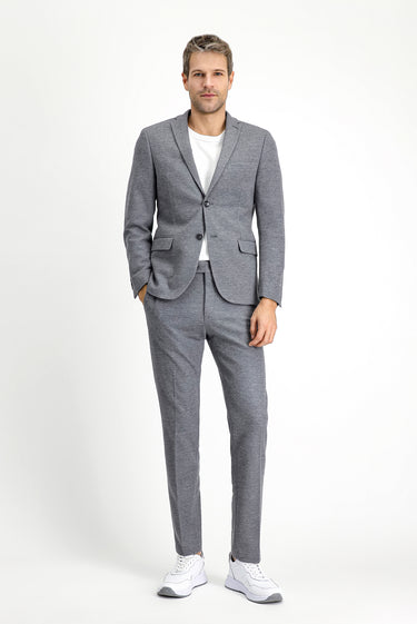 Orta Gri Melanj Super Slim Fit Ekstra Dar Kesim Pamuklu Örme Klasik Kumaş Pantolon