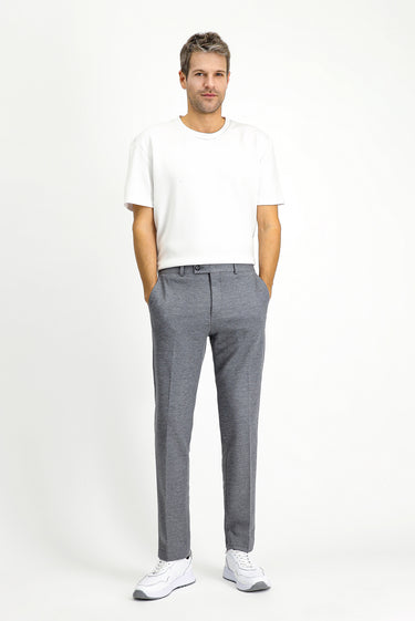 Orta Gri Melanj Super Slim Fit Ekstra Dar Kesim Pamuklu Örme Klasik Kumaş Pantolon