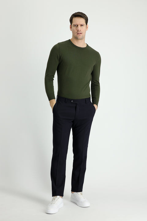 Koyu Lacivert 6 Drop Regular Fit Standart Kesim Yünlü Klasik Kumaş Pantolon