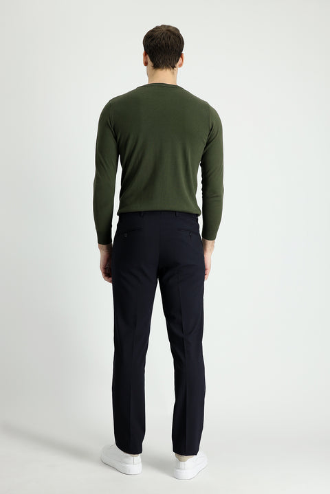 Koyu Lacivert 6 Drop Regular Fit Standart Kesim Yünlü Klasik Kumaş Pantolon