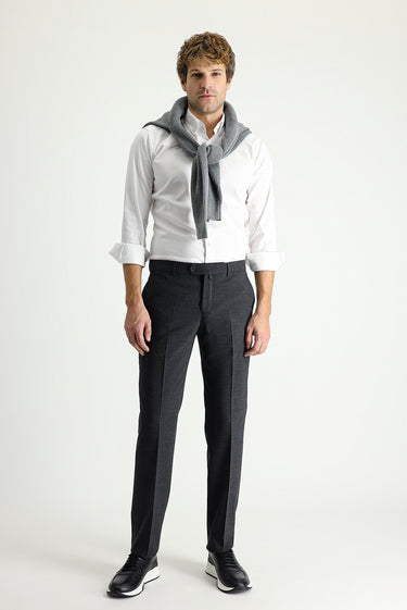 Koyu Antrasit Slim Fit Dar Kesim Yünlü Klasik Kumaş Pantolon