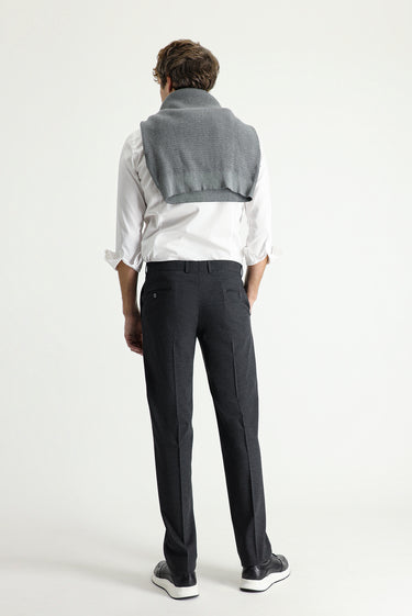 Koyu Antrasit Slim Fit Dar Kesim Yünlü Klasik Kumaş Pantolon