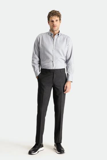 Koyu Antrasit Slim Fit Dar Kesim Yünlü Klasik Kumaş Pantolon