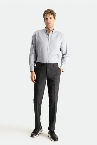 Koyu Antrasit Slim Fit Dar Kesim Yünlü Klasik Kumaş Pantolon