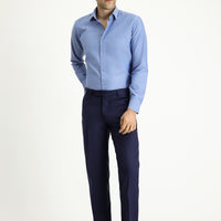 Orta Lacivert Slim Fit Dar Kesim Yünlü Klasik Kumaş Pantolon