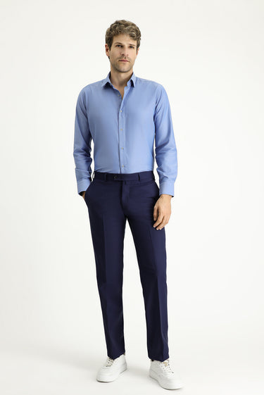 Orta Lacivert Slim Fit Dar Kesim Yünlü Klasik Kumaş Pantolon