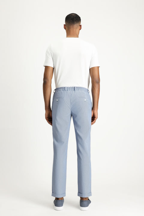 Mavi 6 Drop Regular Fit Standart Kesim Beli Lastikli İpli Desenli Gofre Likralı Klasik Kumaş Pantolon