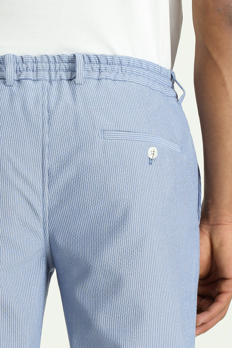 Mavi 6 Drop Regular Fit Standart Kesim Beli Lastikli İpli Desenli Gofre Likralı Klasik Kumaş Pantolon