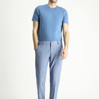 Açık Mavi 7 Drop Slim Fit Dar Kesim Beli Lastikli Likralı Çizgili Klasik Kumaş Pantolon