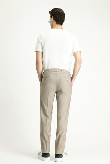 Orta Vizon Slim Fit Dar Kesim Beli Lastikli Likralı Çizgili Klasik Kumaş Pantolon