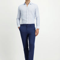 Açık Lacivert 7 Drop Super Slim Fit Eksra Dar Kesim Likralı Çizgili Klasik Kumaş Pantolon