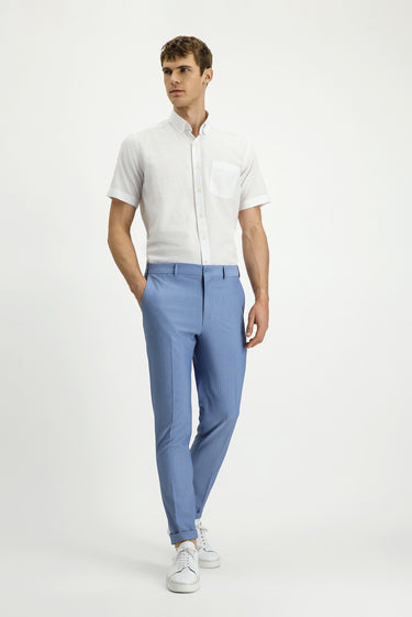 Mavi Super Slim Fit Ekstra Dar Kesim Likralı Çizgili Klasik Kumaş Pantolon