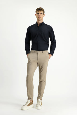 Açık Vizon 7 Drop Super Slim Fit Eksra Dar Kesim Likralı Çizgili Klasik Kumaş Pantolon