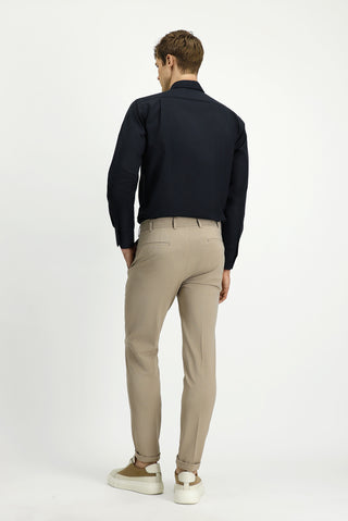 Açık Vizon 7 Drop Super Slim Fit Eksra Dar Kesim Likralı Çizgili Klasik Kumaş Pantolon