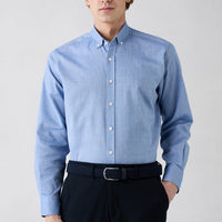 Navy Blue Long Sleeve Regular Fit Button-Down Collar Cotton Oxford 4-Season Shirt