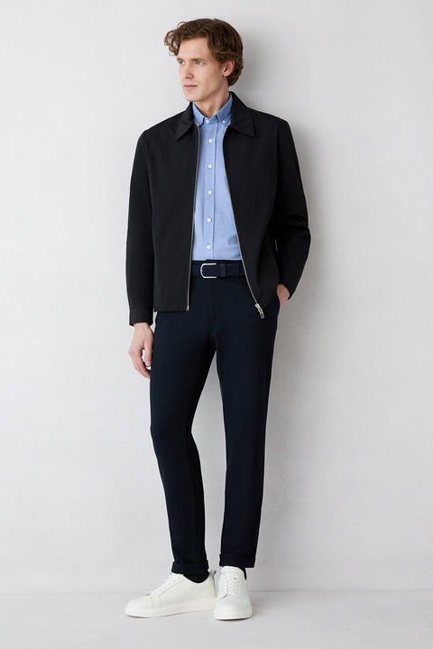 Navy Blue Long Sleeve Regular Fit Button-Down Collar Cotton Oxford 4-Season Shirt
