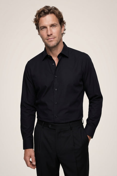 Black Long Sleeve Regular Fit Non-Iron 100% Cotton Classic Shirt