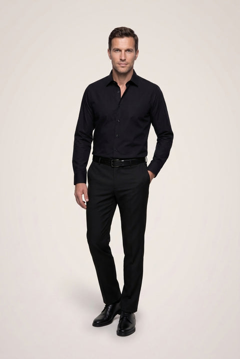 Black Long Sleeve Slim Fit Non-Iron 100% Cotton Classic Shirt
