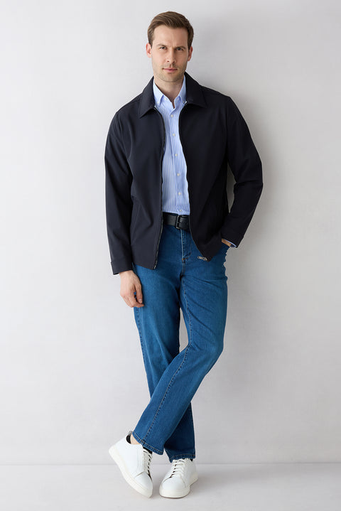Light Blue Long Sleeve Regular Fit Striped Button-Down Collar Easy Iron Cotton Shirt