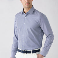 Dark Navy Blue Long Sleeve Slim Fit Striped Classic Collar Cotton Easy-to-Iron Shirt