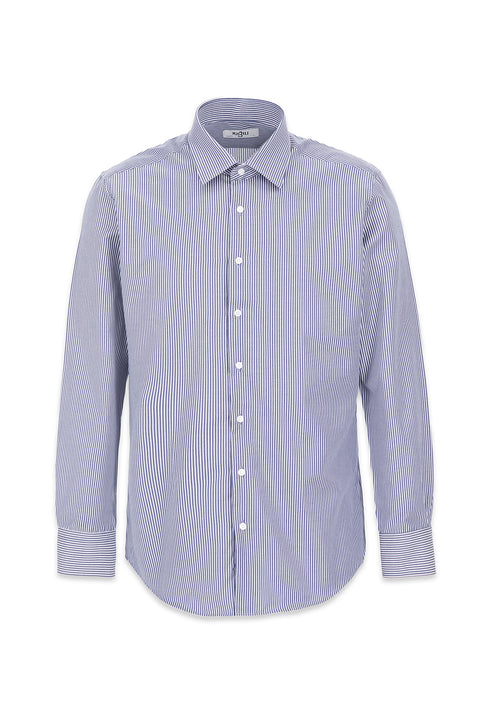 Dark Navy Blue Long Sleeve Slim Fit Striped Classic Collar Cotton Easy-to-Iron Shirt