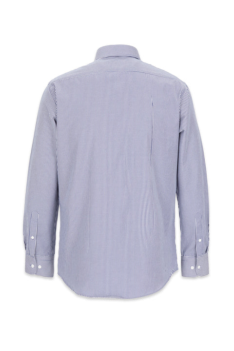 Dark Navy Blue Long Sleeve Slim Fit Striped Classic Collar Cotton Easy-to-Iron Shirt