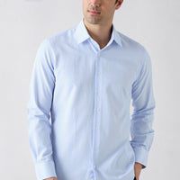Light Blue Long Sleeve Slim Fit Striped Classic Collar Cotton Easy-to-Iron Shirt