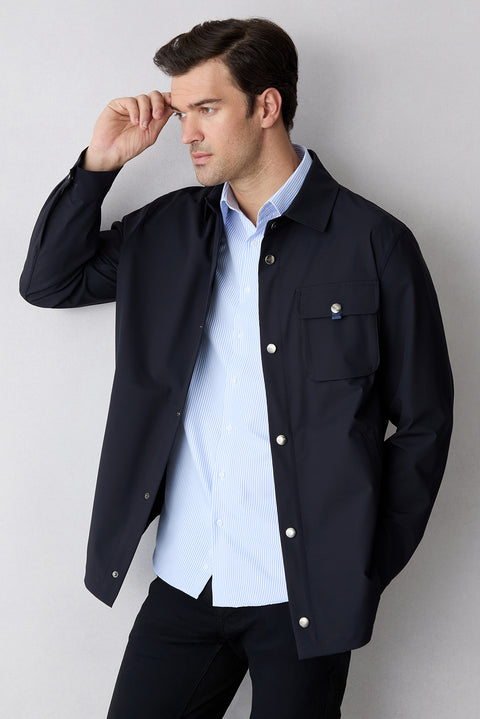 Light Blue Long Sleeve Slim Fit Striped Classic Collar Cotton Easy-to-Iron Shirt