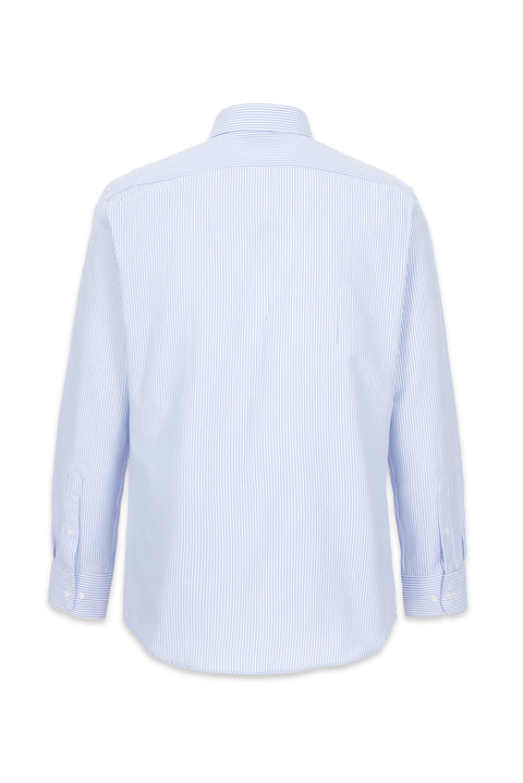 Light Blue Long Sleeve Slim Fit Striped Classic Collar Cotton Easy-to-Iron Shirt