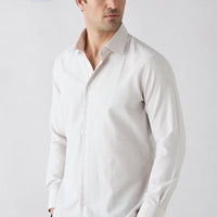 Mid Beige Long Sleeve Slim Fit Striped Classic Collar Easy Iron Cotton Shirt