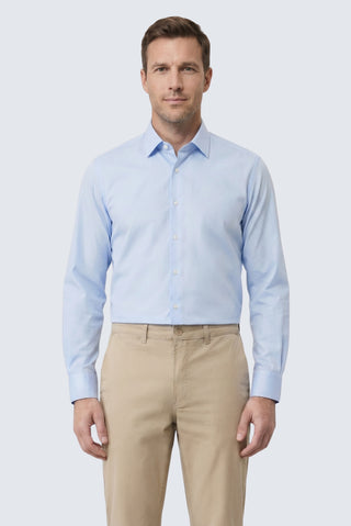 Mavi-Mavi 2'li Uzun Kol Regular Fit Pamuklu Ütü Gerektirmeyen Pamuklu Klasik Non Iron Gömlek Seti