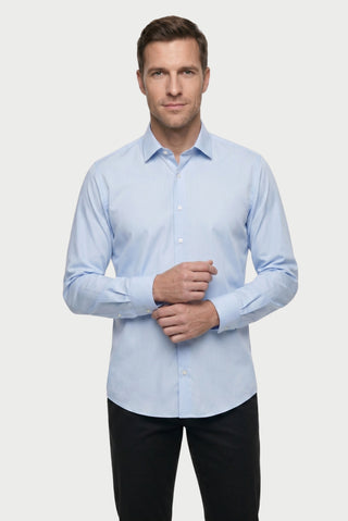 Mavi-Beyaz 2'li Uzun Kol Regular Fit Pamuklu Ütü Gerektirmeyen Pamuklu Klasik Non Iron Gömlek Seti