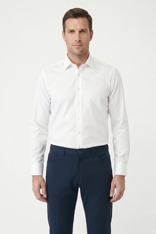 Beyaz-Beyaz 2'li Uzun Kol Regular Fit Pamuklu Ütü Gerektirmeyen Pamuklu Klasik Non Iron Gömlek Seti