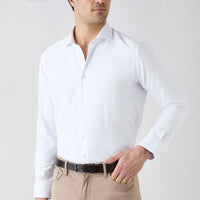 White Long Sleeve Slim Fit Italian Collar Oxford 4 Seasons Cotton Easy Iron Classic Shirt