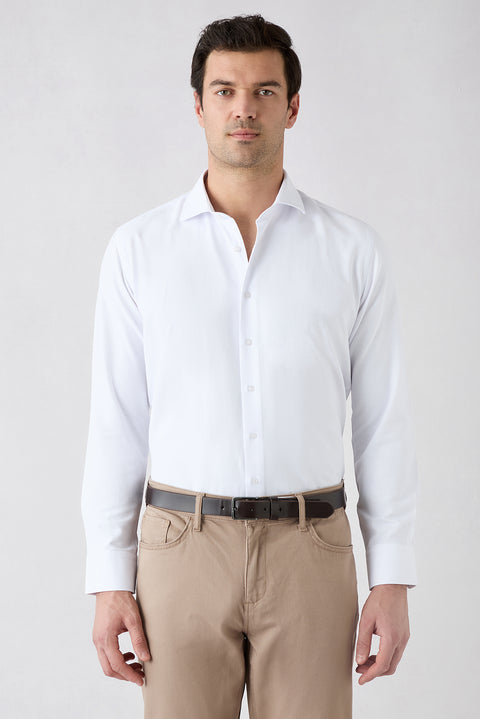 White Long Sleeve Slim Fit Italian Collar Oxford 4 Seasons Cotton Easy Iron Classic Shirt