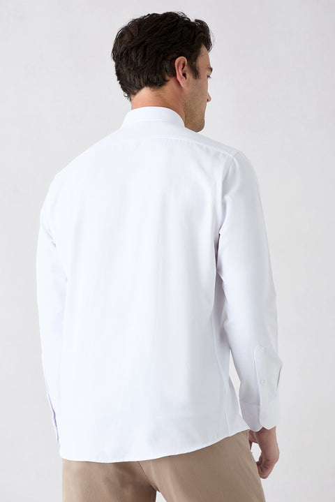 White Long Sleeve Slim Fit Italian Collar Oxford 4 Seasons Cotton Easy Iron Classic Shirt