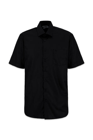 Siyah Kısa Kol Regular Fit Non Iron Ütü Gerektirmeyen Pamuklu Cepli Gömlek