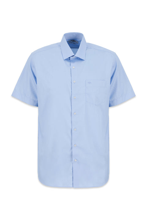 Uçuk Mavi Kısa Kol Regular Fit Non Iron Ütü Gerektirmeyen Pamuklu Cepli Gömlek