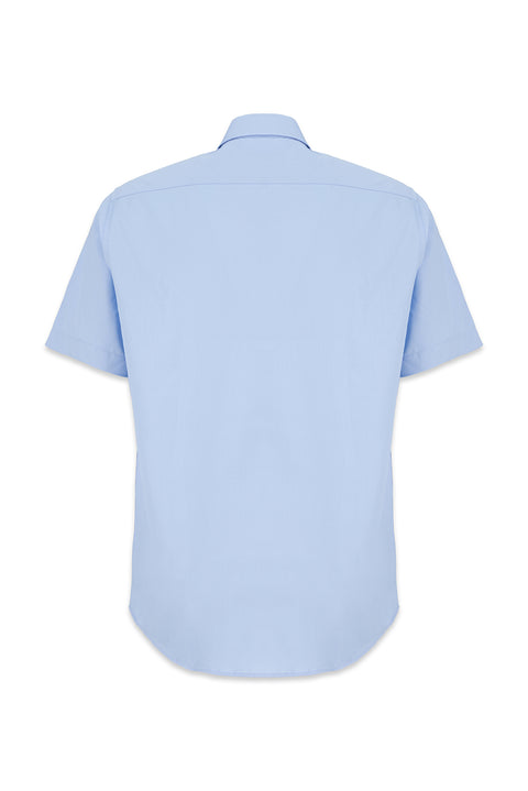 Uçuk Mavi Kısa Kol Regular Fit Non Iron Ütü Gerektirmeyen Pamuklu Cepli Gömlek