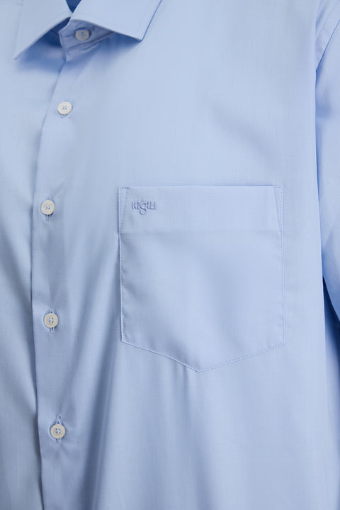 Uçuk Mavi Kısa Kol Regular Fit Non Iron Ütü Gerektirmeyen Pamuklu Cepli Gömlek
