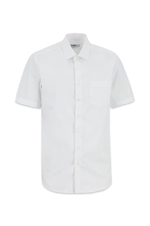 Beyaz Kısa Kol Regular Fit Non Iron Ütü Gerektirmeyen Pamuklu Cepli Gömlek
