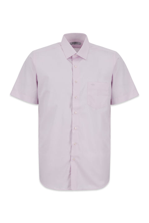 Toz Pembe Kısa Kol Regular Fit Non Iron Ütü Gerektirmeyen Pamuklu Cepli Gömlek
