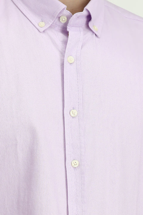 Orta Mor Uzun Kol Regular Fit Düğmeli Yaka Pamuk Oxford Gömlek